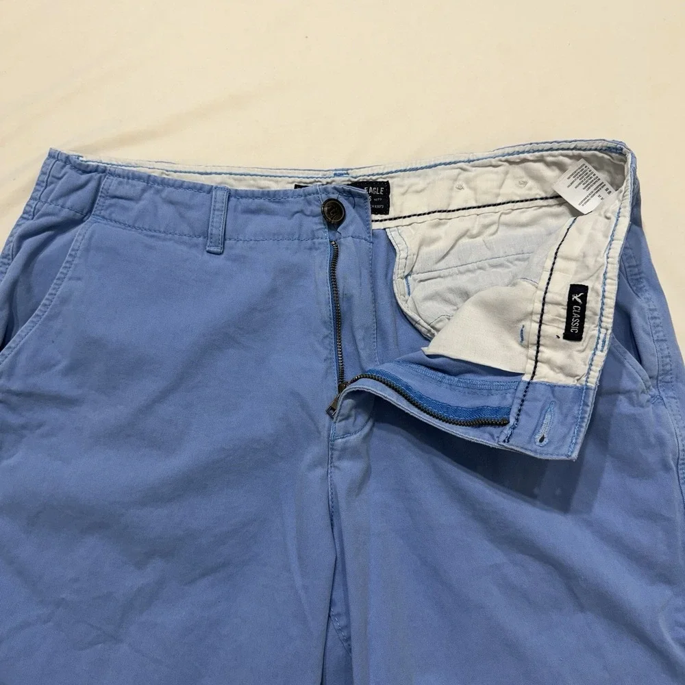 American Eagle Classic Chino Shorts Mens 34 Blue Cotton Flat Front Casual Preppy